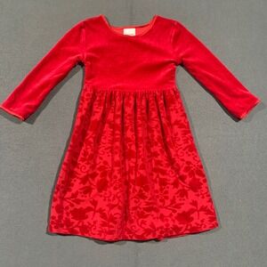 Hanna Andersson Girls Red Velvet Floral Burnout Long Sleeve Dress Size‎ 120 US 7